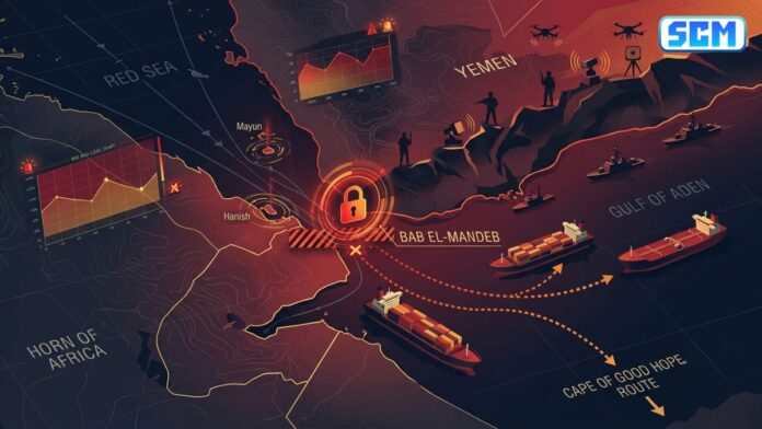 Houthis Red Sea islands Bab el-Mandeb shipping